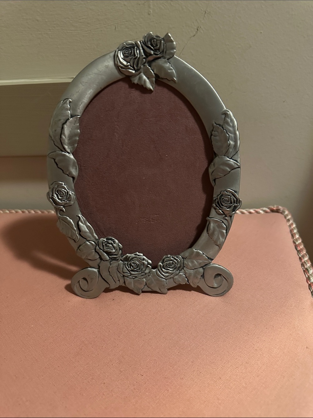 Decorative Silver Rose Oval Photo Frame - Silver